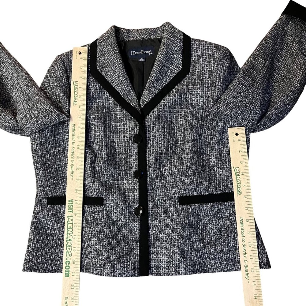 Evan-Picone Blazer Jacket Womens 12P Used Gray Black Trim Lined Petite - Picture 10 of 16